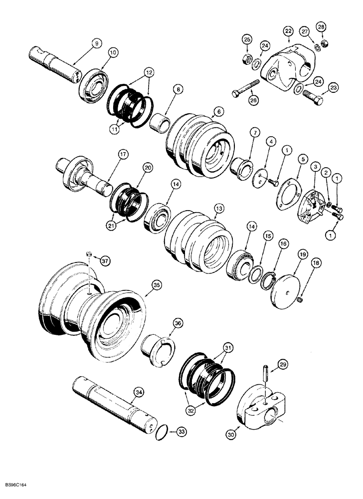 Схема запчастей Case 650G - (5-06) - TRACK ROLLER ASSEMBLIES AND CARRIER ROLLER MOUNTING (11) - TRACKS/STEERING