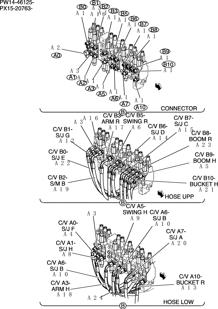 Схема запчастей Case CX36B - (100-72[2]) - HYDRAULIC LINES, UPPER (ANGLE DOZER) (05) - SUPERSTRUCTURE