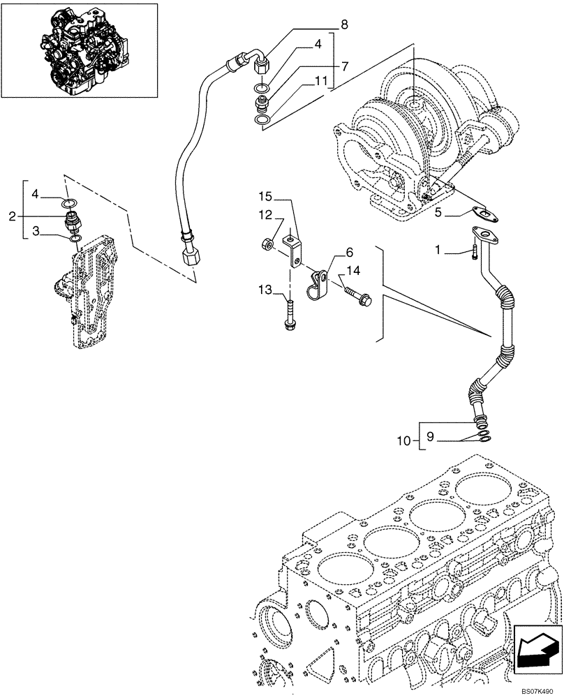 Схема запчастей Case 590SM - (02-34) - PIPING - ENGINE OIL (02) - ENGINE