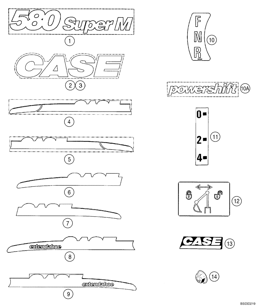 Схема запчастей Case 580SM - (09-74) - DECALS (09) - CHASSIS/ATTACHMENTS