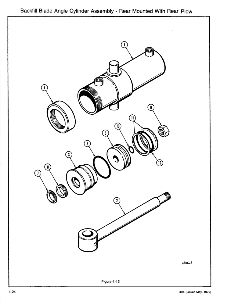 Схема запчастей Case DH4 - (4-24) - BACKFILL BLADE ANGLE CYLINDER ASSEMBLY - REAR MOUNTED WITH REAR PLOW (35) - HYDRAULIC SYSTEMS