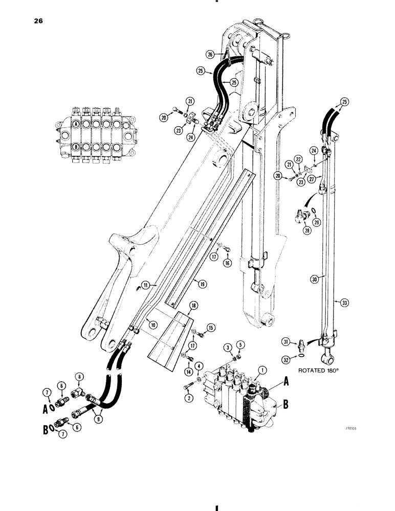 Схема запчастей Case 35 - (026) - EXTENDABLE DIPPER CYLINDER HYDRAULIC CIRCUIT, 850 AND 850B ONLY 