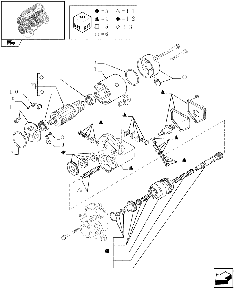 Схема запчастей Case F3AE0684S E908 - (0.36.0/ A) - STARTER MOTOR - COMPONENTS (99486046) 