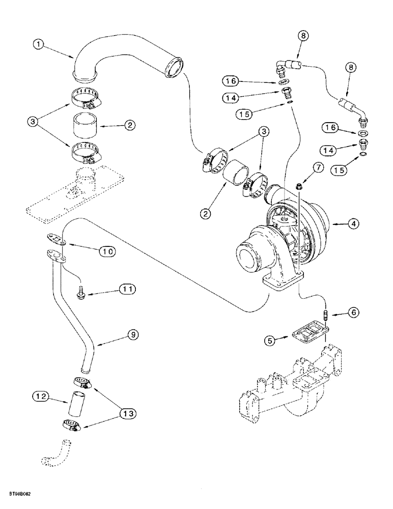 Схема запчастей Case 860 - (2-23A) - TURBOCHARGER SYSTEM - 4T-390 EMISSIONS CERTIFIED ENGINE (02) - ENGINE