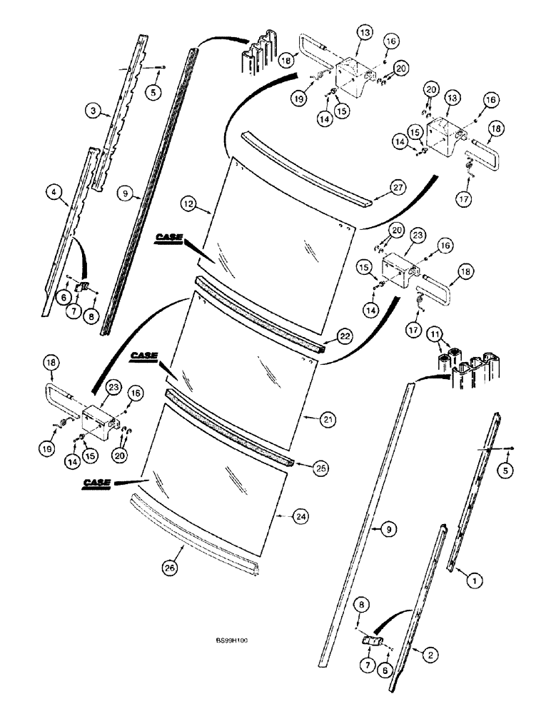 Схема запчастей Case 580L - (9-093) - CAB REAR WINDOW, 580L MODELS (09) - CHASSIS/ATTACHMENTS