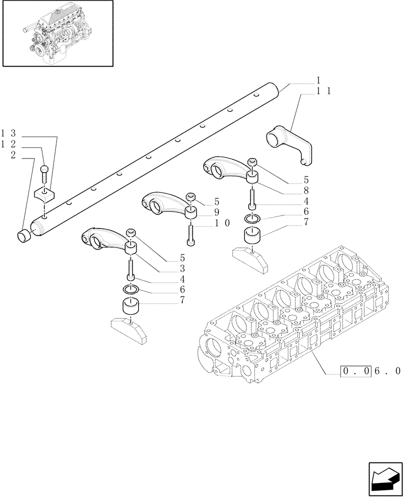 Схема запчастей Case F3AE0684G B001 - (0.06.68[01]) - SHAFT & ROCKER ARMS (500347961) 