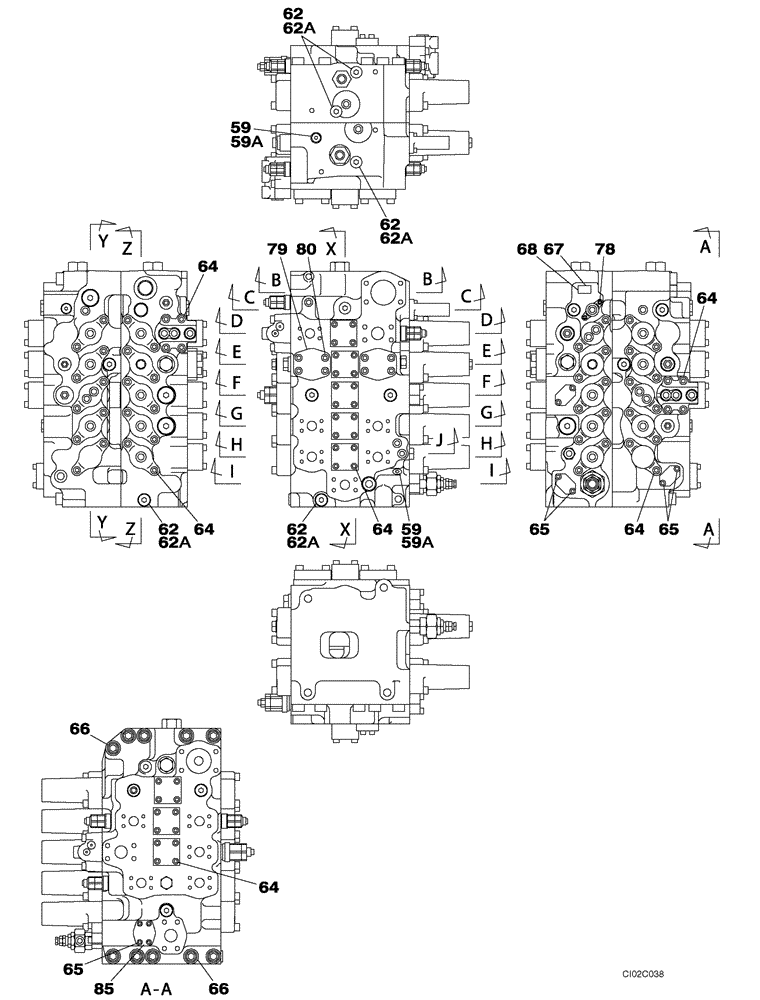 Схема запчастей Case CX460 - (08-77) - KTJ2184 VALVE ASSY, CONTROL ( - DAC0746101) (08) - HYDRAULICS