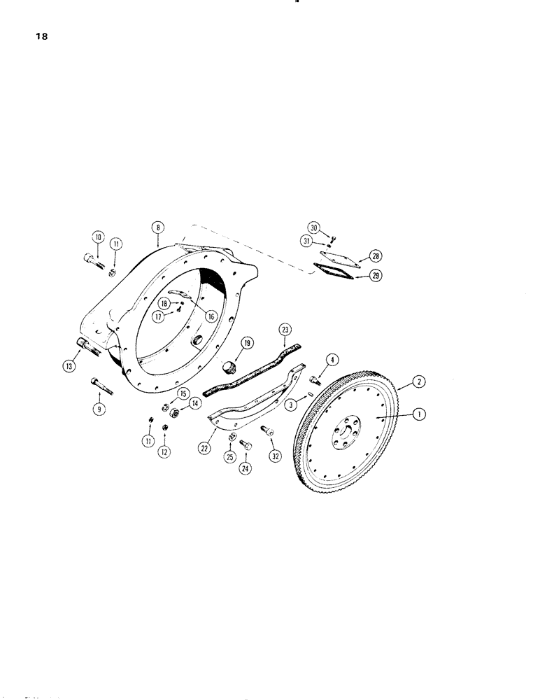 Схема запчастей Case 1150 - (018) - FLYWHEEL AND HOUSING, (401B) DIESEL ENGINE (01) - ENGINE