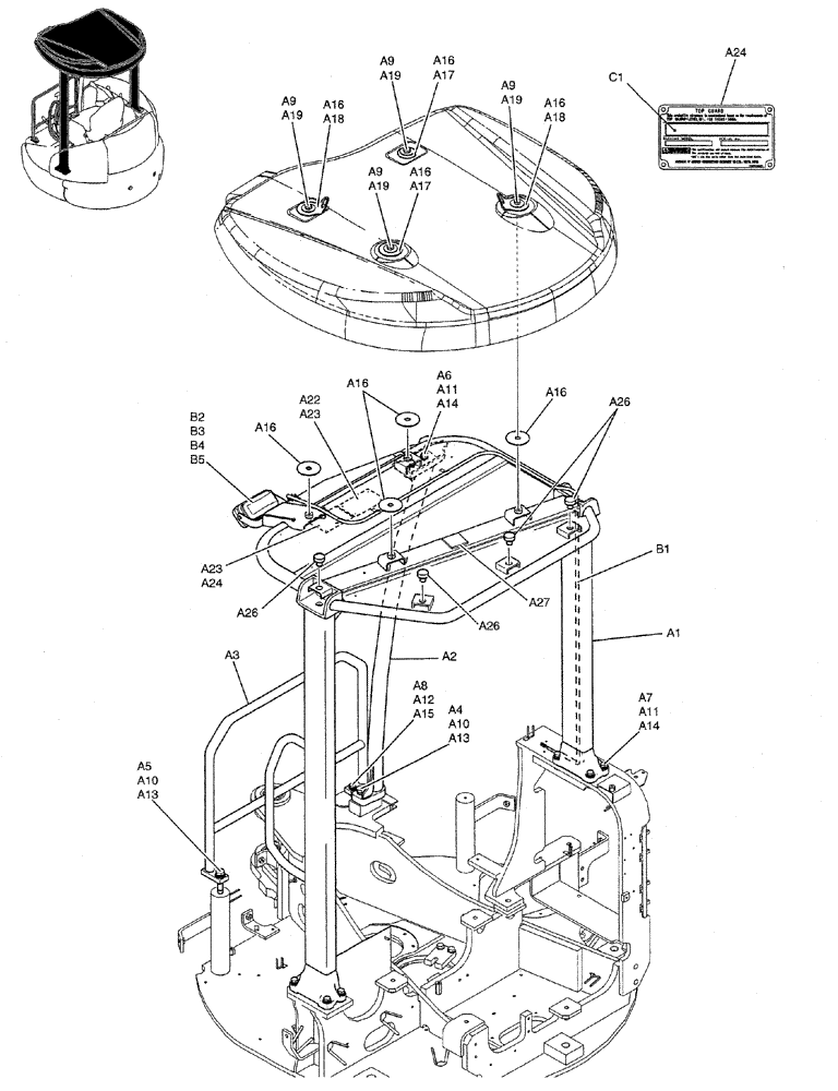 Схема запчастей Case CX27B PV13 - (01-055) - CANOPY ASSY (05) - SUPERSTRUCTURE