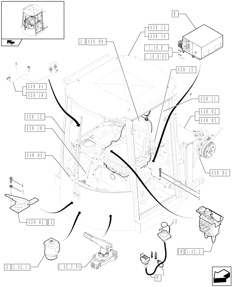 Схема запчастей Case 21E - (440[01]) - CAB: HEATING MODULE AND A/C (10) - OPERATORS PLATFORM