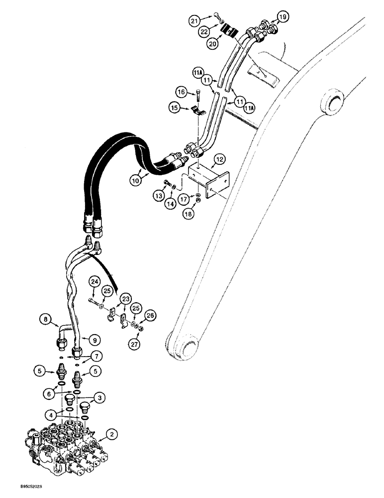 Схема запчастей Case 721B - (8-016) - HYDRAULIC CIRCUIT, LOADER AUXILIARY, CONTROL VALVE TO AUX. BUCKET CYLINDERS Z-BAR LOADER (08) - HYDRAULICS