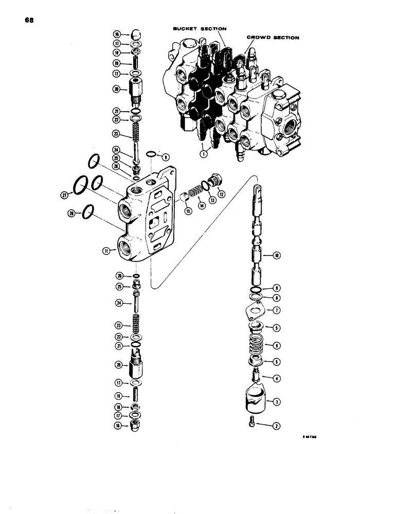 Схема запчастей Case 26C - (068) - D39047 BACKHOE CONTROL VALVE, D40750 BACKHOE BUCKET AND DIPPER SECTION 