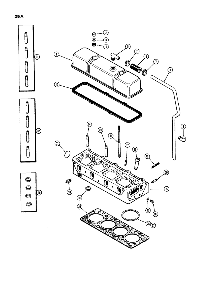 Схема запчастей Case 450 - (025A) - CYLINDER HEAD AND COVER, (188) DIESEL ENGINE, USED PRIOR TO TNE. S.N. 2627377 (01) - ENGINE