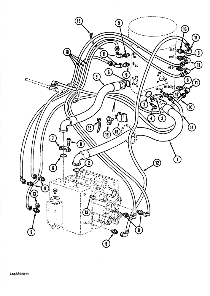 Схема запчастей Case 688 - (7-12) - PRESSURE AND RETURN LINE, TO DRIVE CONTROL VALVE (07) - BRAKES