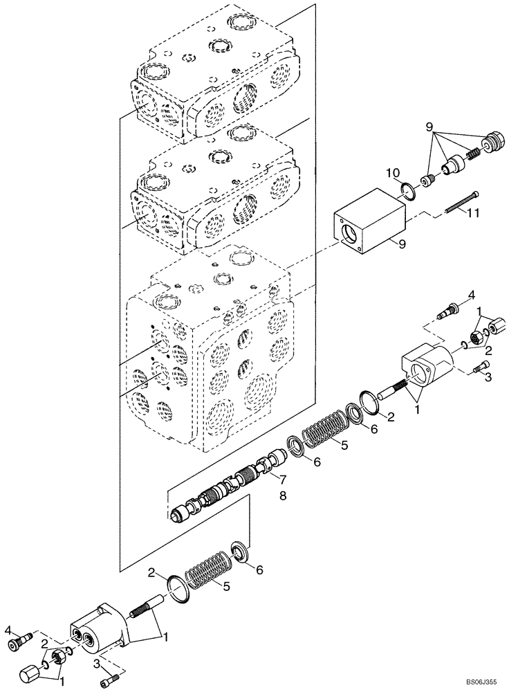 Схема запчастей Case 721D - (08-17B) - VALVE SECTION - BUCKET/BOOM/OPTIONAL SPOOLS (4 SPOOL VALVE) (Z-BAR) - IF USED (08) - HYDRAULICS