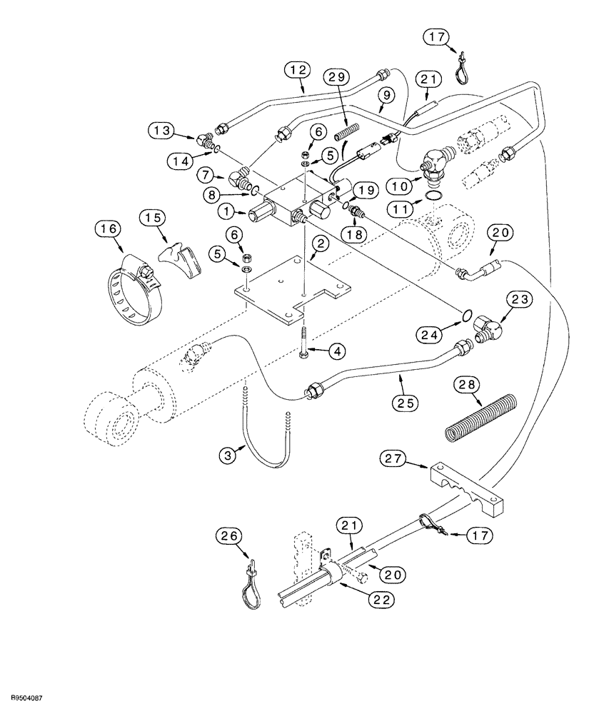 Схема запчастей Case 580SL - (8-058) - BACKHOE BOOM LOCK HYDRAULIC AND ELECTRICAL CIRCUIT AT BOOM CYLINDER (08) - HYDRAULICS