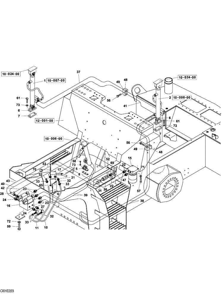 Схема запчастей Case SV208 - (10-005-00[01]) - HYDRAULIC CIRCUIT- OPERATORS COMPARTMENT TILTING CONTROL AND ENGINE HOOD (08) - HYDRAULICS