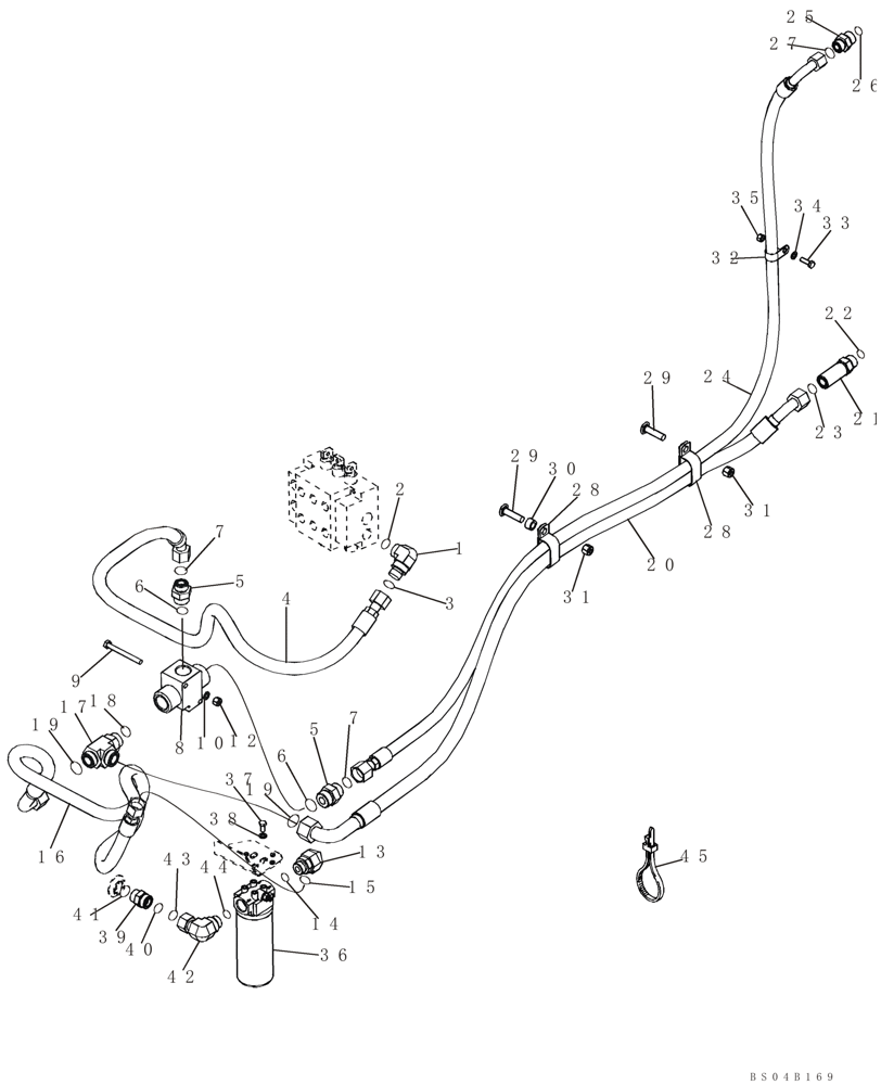 Схема запчастей Case 650K - (08-03) - HYDRAULICS, EQUIPMENT - CONTROL VALVE TO THERMAL BYPASS VALVE AND FILTER (08) - HYDRAULICS