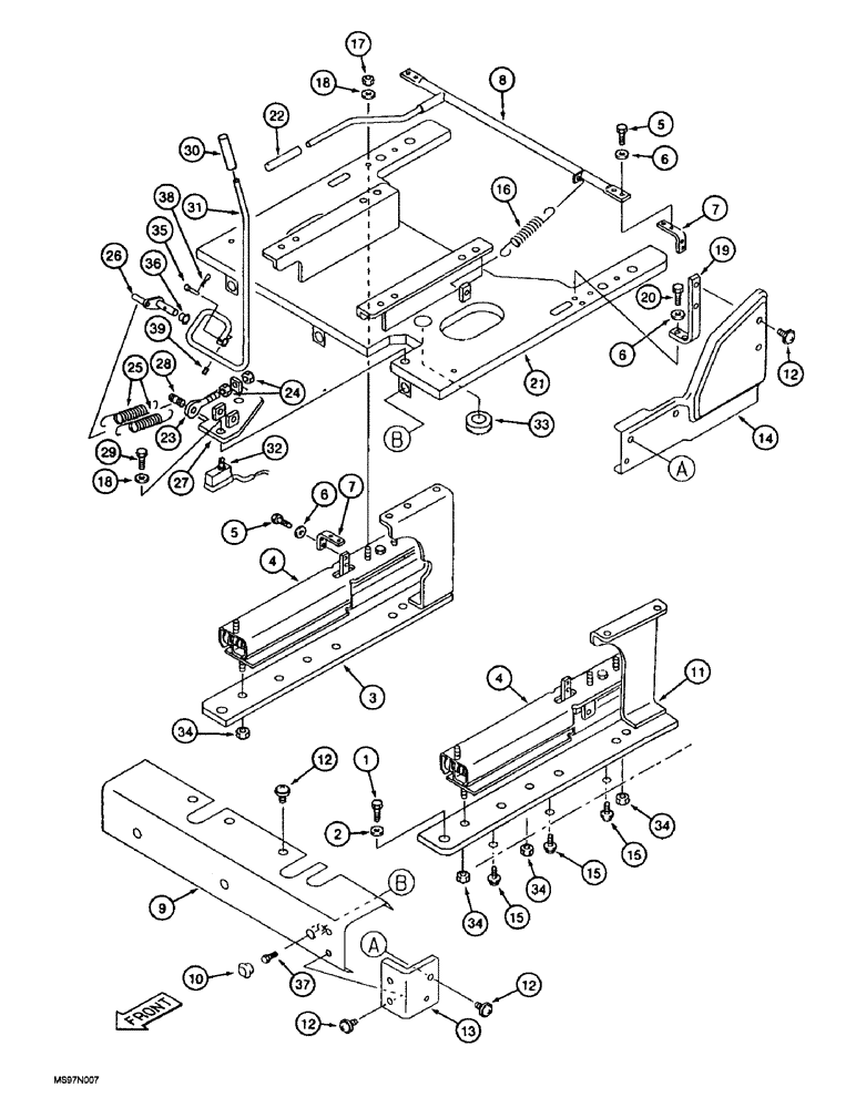 Схема запчастей Case 9060B - (9-051A) - SEAT SLIDE RAILS AND PLATFORM, P.I.N. EAC0601052 AND AFTER, USED W/ SEAT W/ BACK CUSHION CASE LOGO (09) - CHASSIS