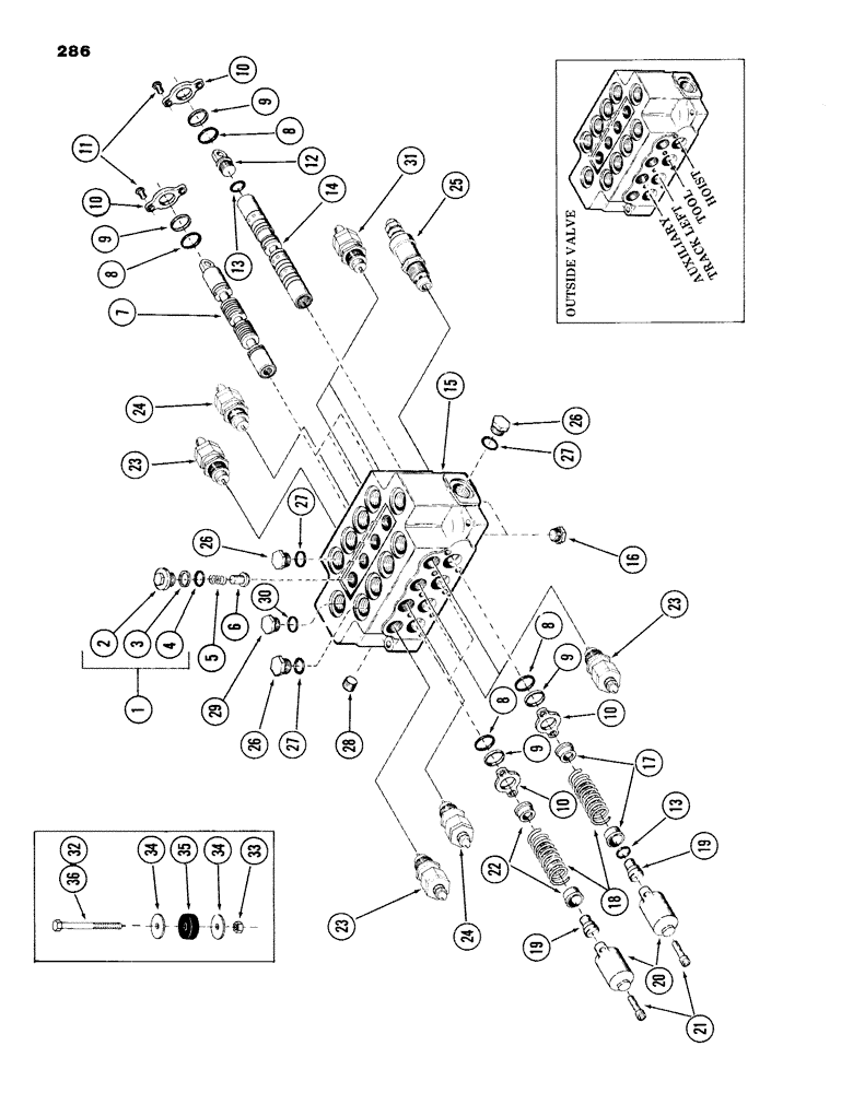 Схема запчастей Case 980B - (286) - 4-SPOOL MAIN CONTROL VALVE, (OUTSIDE VALVE), (HUSCO) (07) - HYDRAULIC SYSTEM