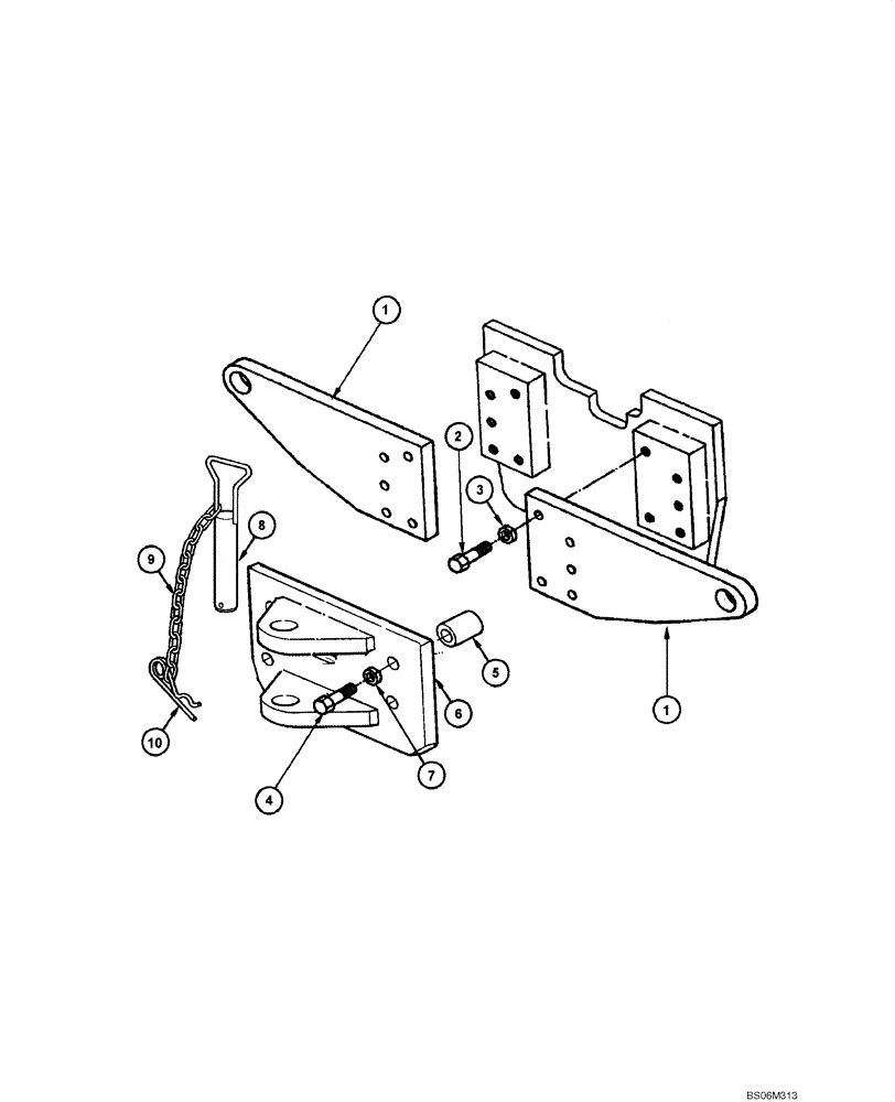 Схема запчастей Case 845 - (09.05[00]) - LIFTING SUPPORT AND TRACTION HOOK (09) - CHASSIS