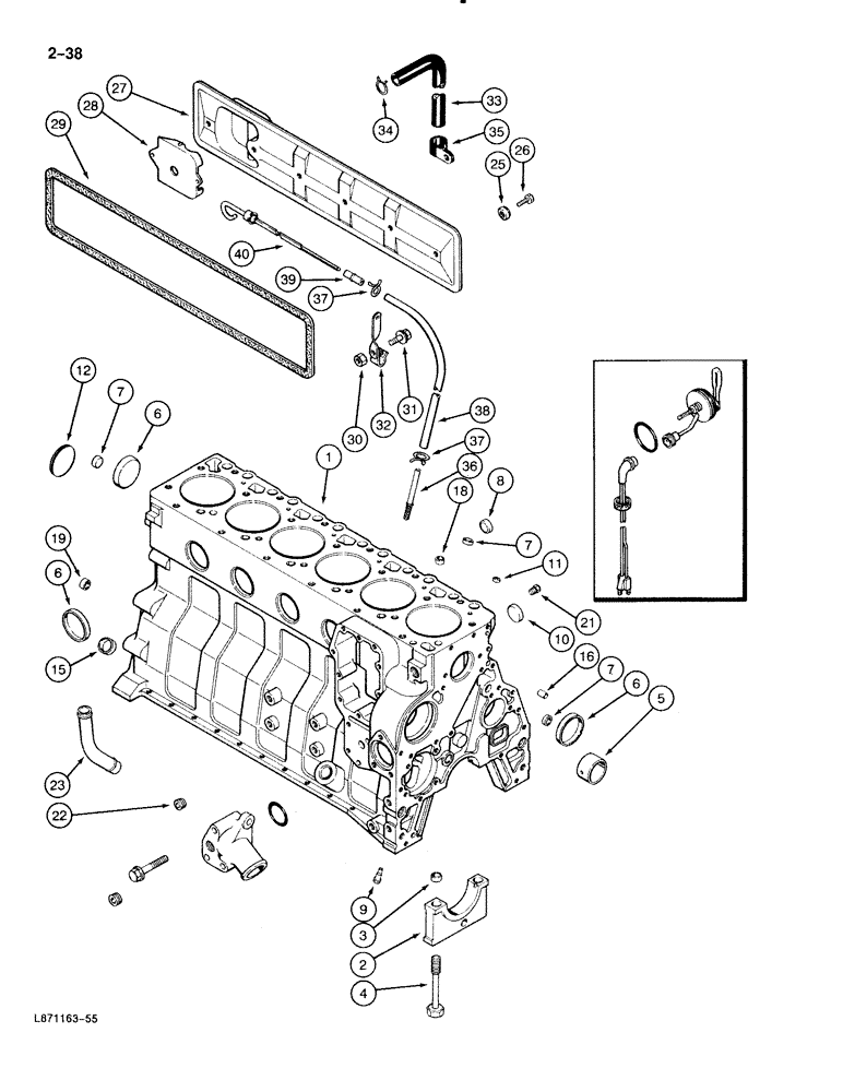 Схема запчастей Case 888 - (2-038) - CYLINDER BLOCK, 6T-590 DIESEL ENGINE (02) - ENGINE