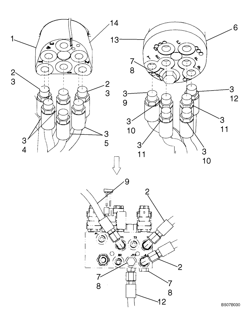 Схема запчастей Case 450 - (06-10B) - JOYSTICK CONTROL PLUMBING - ISO PATTERN (MODELS WITH PILOT CONTROLS) (06) - POWER TRAIN