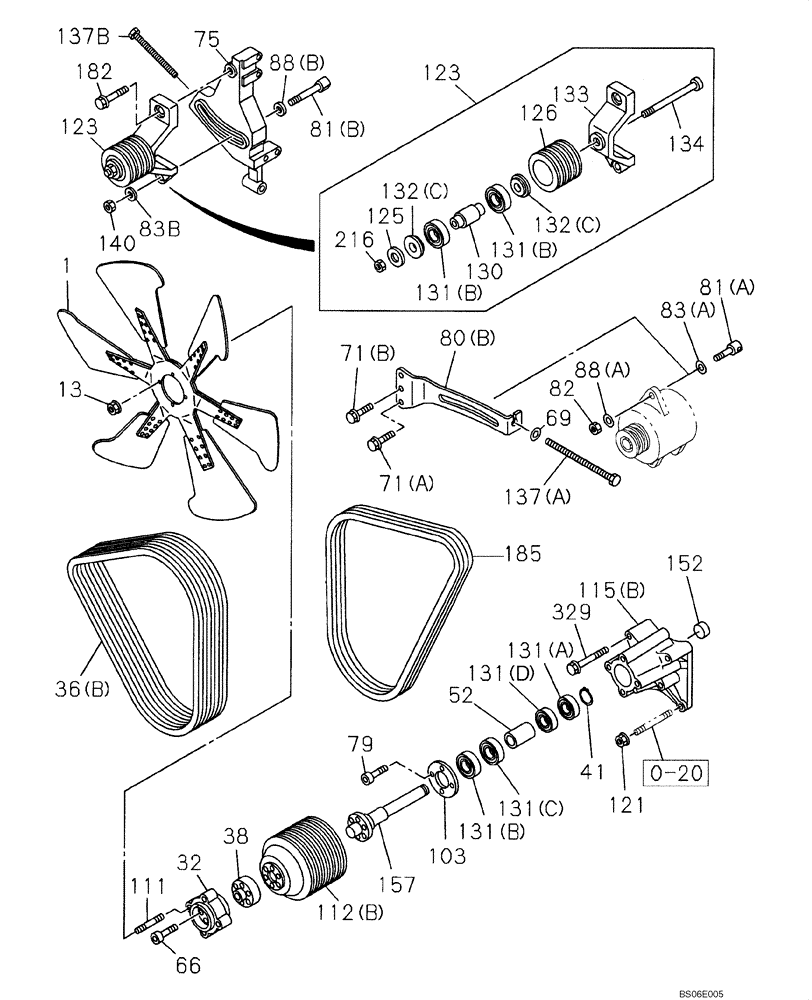 Схема запчастей Case CX800 - (02-06A) - FAN DRIVE - VENTILATOR (02) - ENGINE