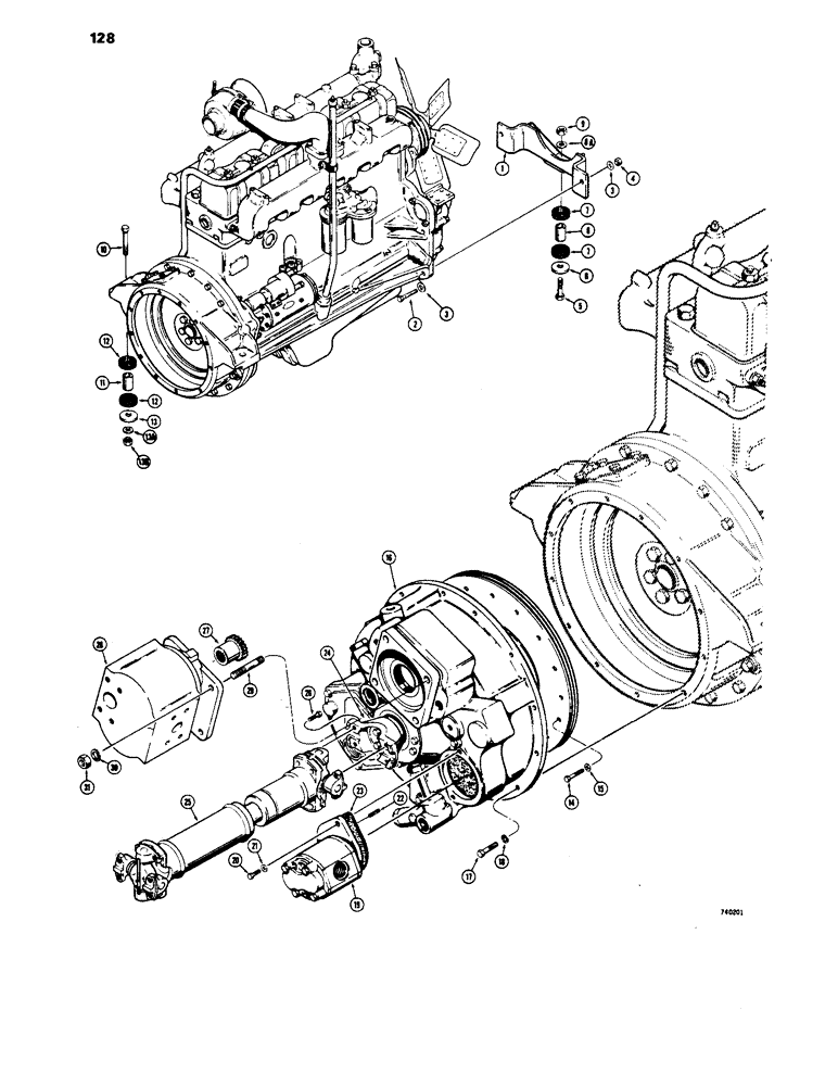 Схема запчастей Case 1450 - (128) - ENGINE AND TORQUE CONVERTER MOUNTING (06) - POWER TRAIN