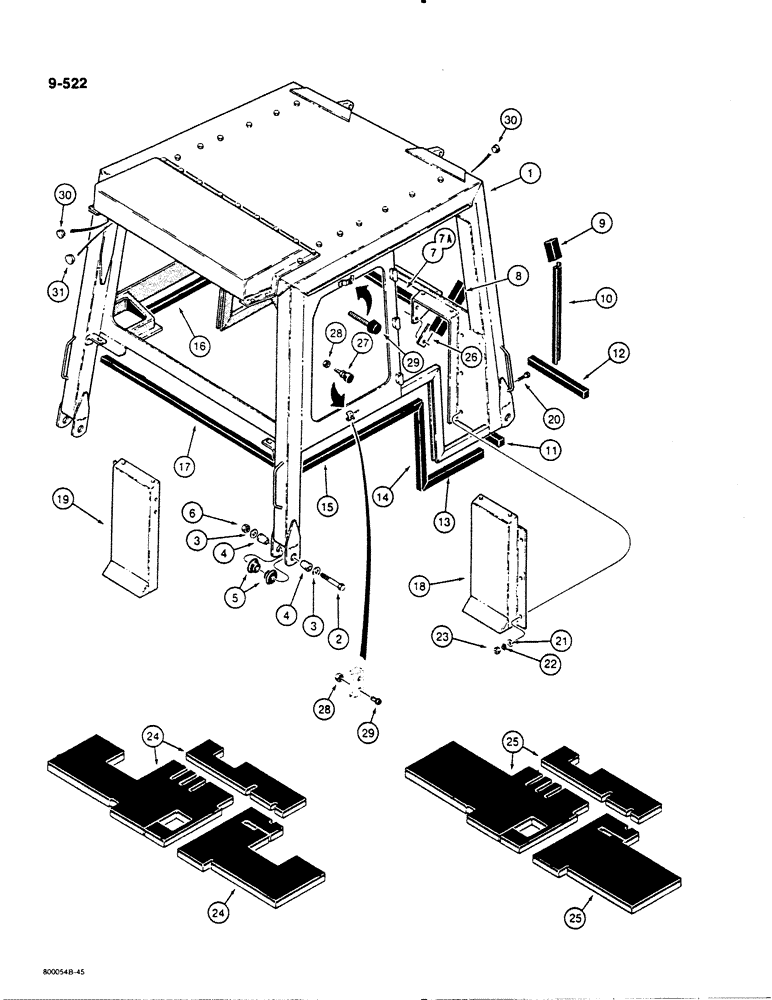 Схема запчастей Case 1455B - (9-522) - CAB, MOUNTING, SEALS, AND FLOORMAT (09) - CHASSIS/ATTACHMENTS