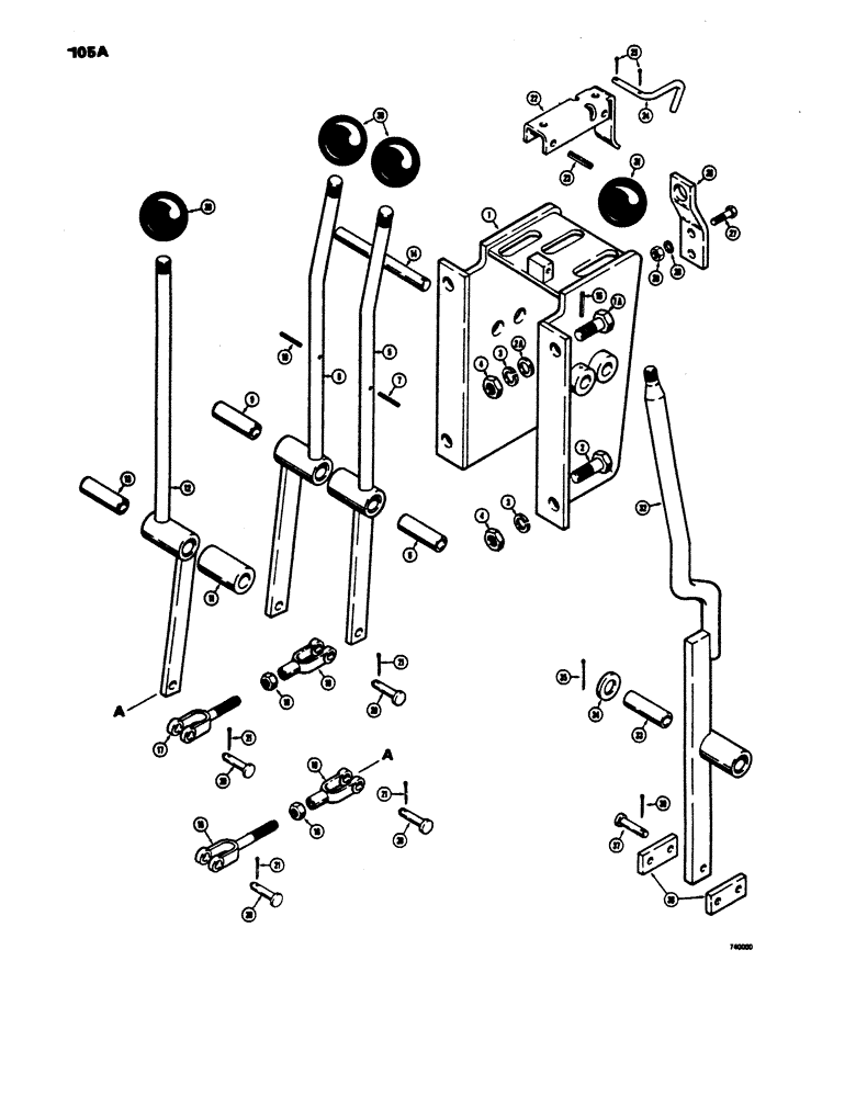 Схема запчастей Case 450 - (105A) - TRANSMISSION CONTROL TOWER, LATE PRODUCTION, HORIZONTAL MOUNTED STARTER SWITCH (03) - TRANSMISSION