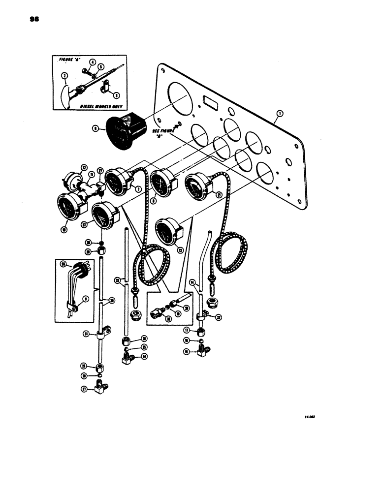 Схема запчастей Case 450 - (098) - INSTRUMENTS AND FUEL SHUT-OFF, LOADER MODELS BEFORE S.N. 3040774 (06) - ELECTRICAL SYSTEMS