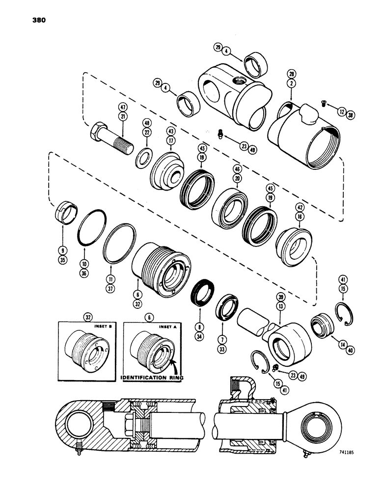 Схема запчастей Case 450 - (380) - G33620 ANGLE CYL. - ANGLE TILT DOZER, GLAND HAS I.D. RING, ROD & TUBE HAVE SELF-ALIGNIING BUSHINGS (07) - HYDRAULIC SYSTEM