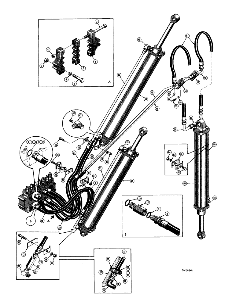 Схема запчастей Case 22 - (32) - BOOM, CROWD AND BUCKET CYLINDER HYDRAULICS, FOR USE WITH CYLINDERS WITH TIE RODS ONLY 