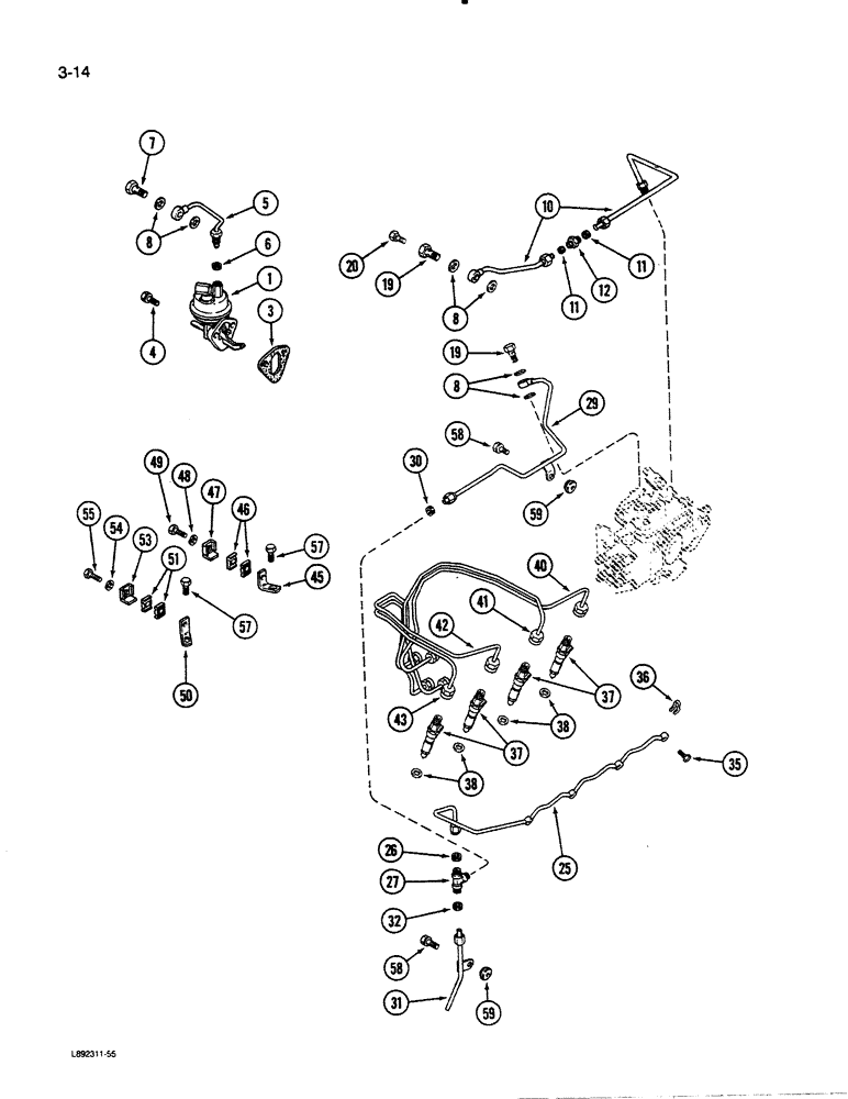 Схема запчастей Case 450C - (3-14) - FUEL INJECTION SYSTEM, 4T-390 ENGINE (03) - FUEL SYSTEM