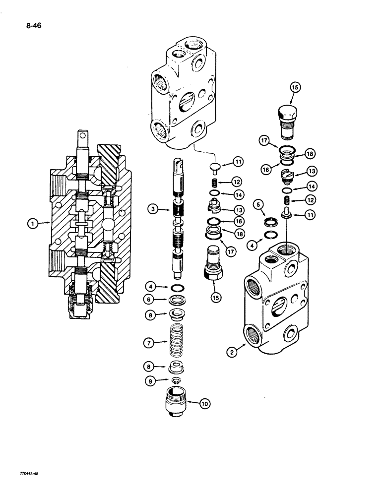 Схема запчастей Case 26D - (8-46) - BACKHOE CONTROL VALVE, DIPPER EXTENSION SECTION 