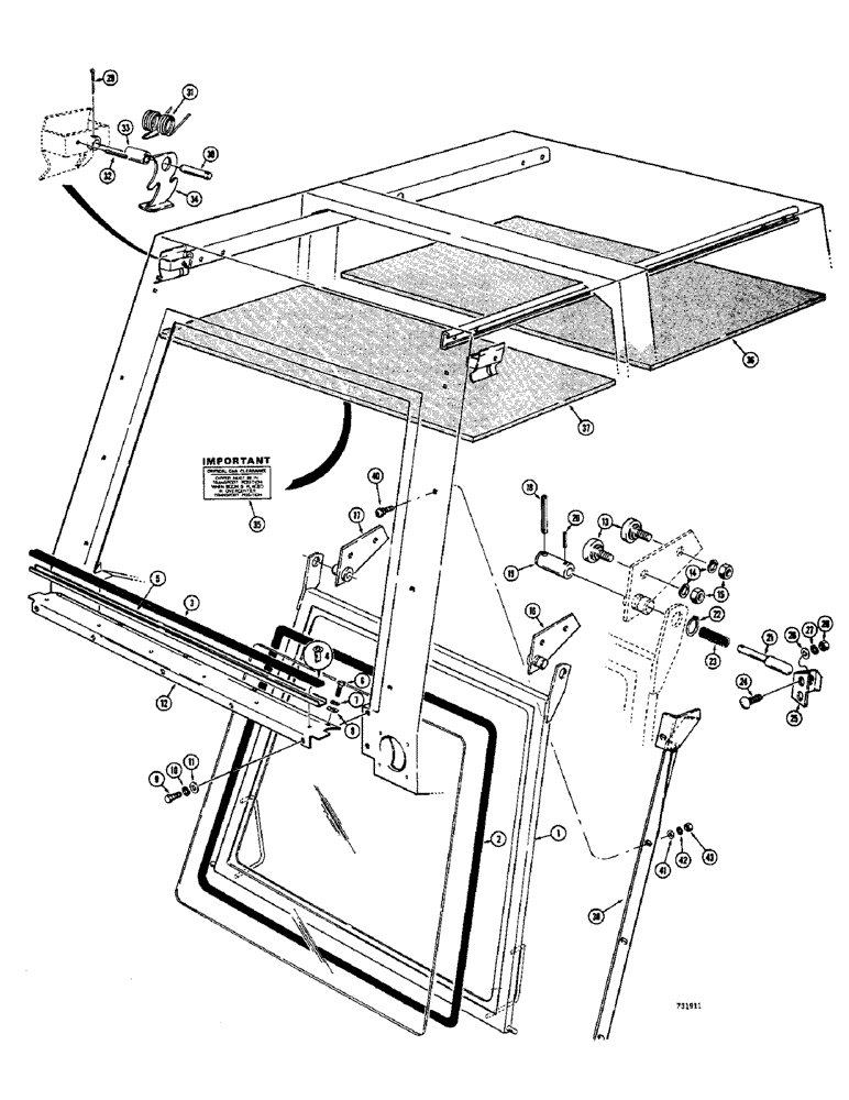 Схема запчастей Case 580B - (242) - OPERATORS CAB, REAR ROLL-UP WINDOW AND RELATED PARTS (09) - CHASSIS/ATTACHMENTS