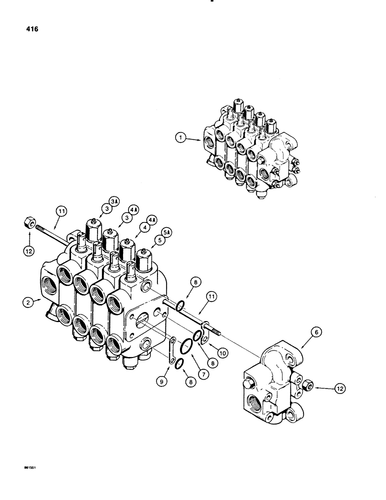 Схема запчастей Case 580E - (416) - BACKHOE CONTROL VALVES, USED ON MODELS WITHOUT EXTENDABLE DIPPER (08) - HYDRAULICS