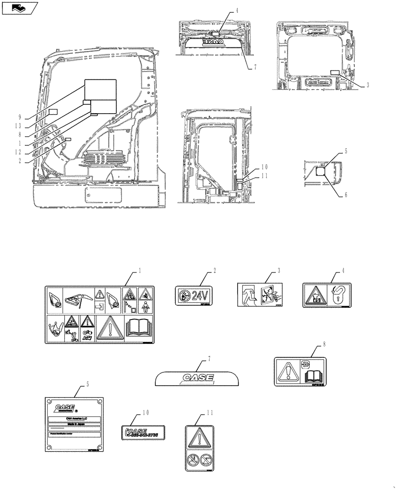 Схема запчастей Case CX235C SR - (90.108.02) - DECALS - CAB (90) - PLATFORM, CAB, BODYWORK AND DECALS