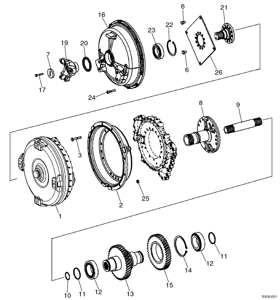 Схема запчастей Case 721E - (06-21) - TRANSMISSION - CONVERTER, COVER AND INPUT SHAFT - P.I.N. N8F203816 AND AFTER (06) - POWER TRAIN