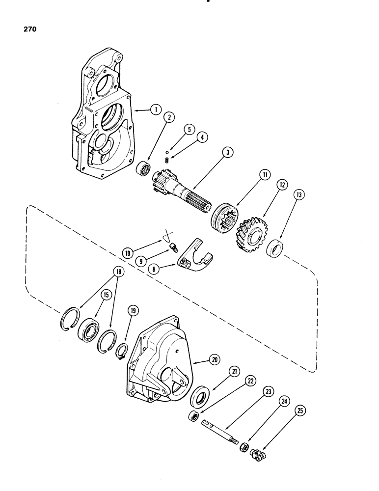 Схема запчастей Case 580SE - (270) - TRANSAXLE SHIFT MECHANISM & OUTPUT SHAFT, 4 WHEEL DRIVE, PRIOR TO TRANSMISSION SN 16270319 (06) - POWER TRAIN