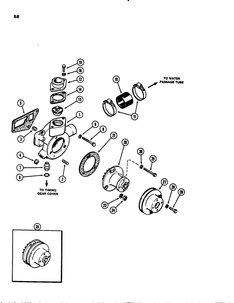 Схема запчастей Case 1845 - (058) - WATER PUMP AND THERMOSTAT, (188) DIESEL ENGINE (10) - ENGINE