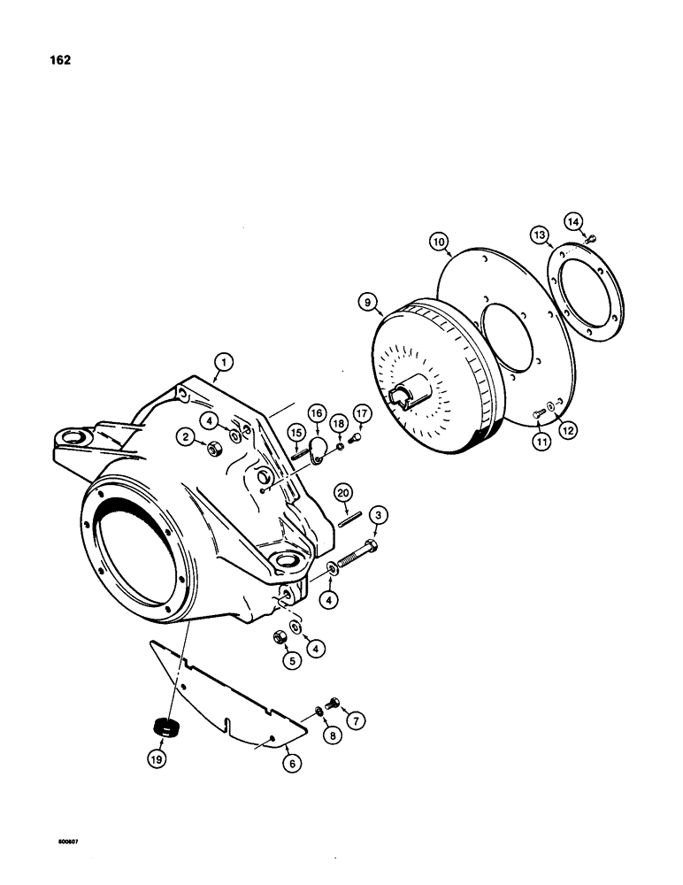 Схема запчастей Case 580D - (162) - TORQUE CONVERTER AND HOUSING (06) - POWER TRAIN