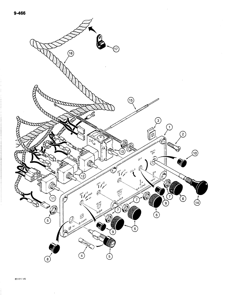 Схема запчастей Case 780C - (9-466) - CAB CONTROL PANEL AND WIRING, USED ON MODELS WITH 24 VOLT ELEC. CIRCUIT (09) - CHASSIS/ATTACHMENTS