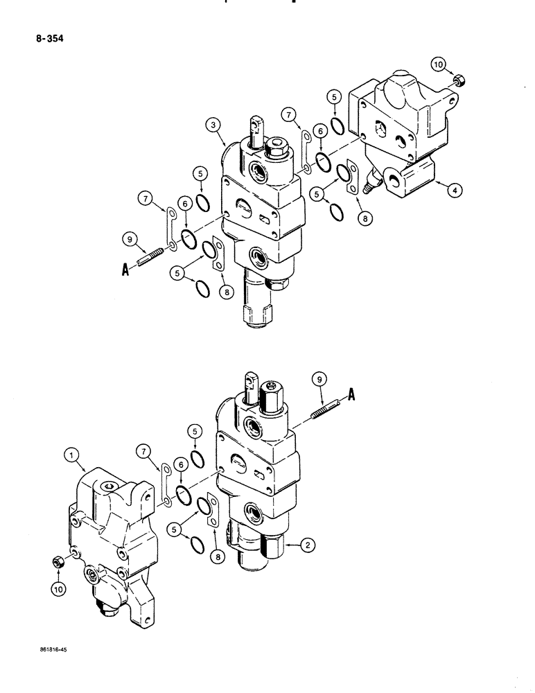 Схема запчастей Case 580K - (08-354) - LOADER CONTROL VALVE, TWO SPOOL (08) - HYDRAULICS