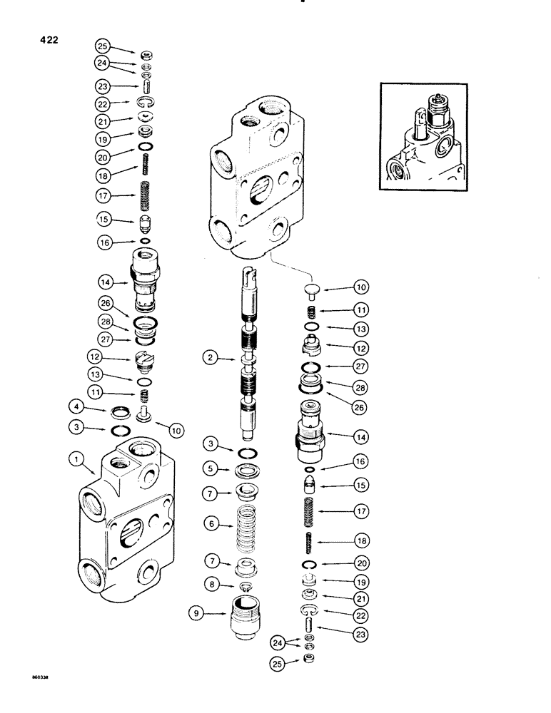 Схема запчастей Case 580E - (422) - BACKHOE CONTROL VALVE, DIPPER AND BUCKET SECTION (08) - HYDRAULICS