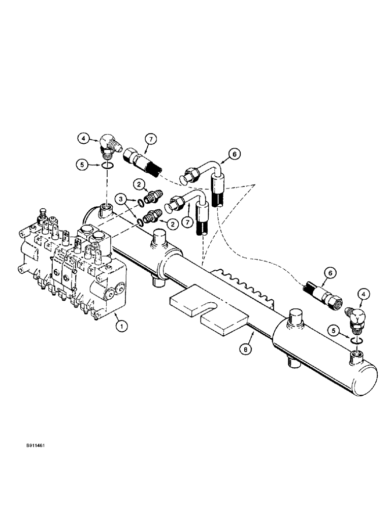 Схема запчастей Case 560 - (8-072) - BACKHOE SWING CYLINDER HYDRAULIC CIRCUIT, D125 BACKHOE, PRIOR TO BACKHOE SERIAL NUMBER JAF0218189 (08) - HYDRAULICS