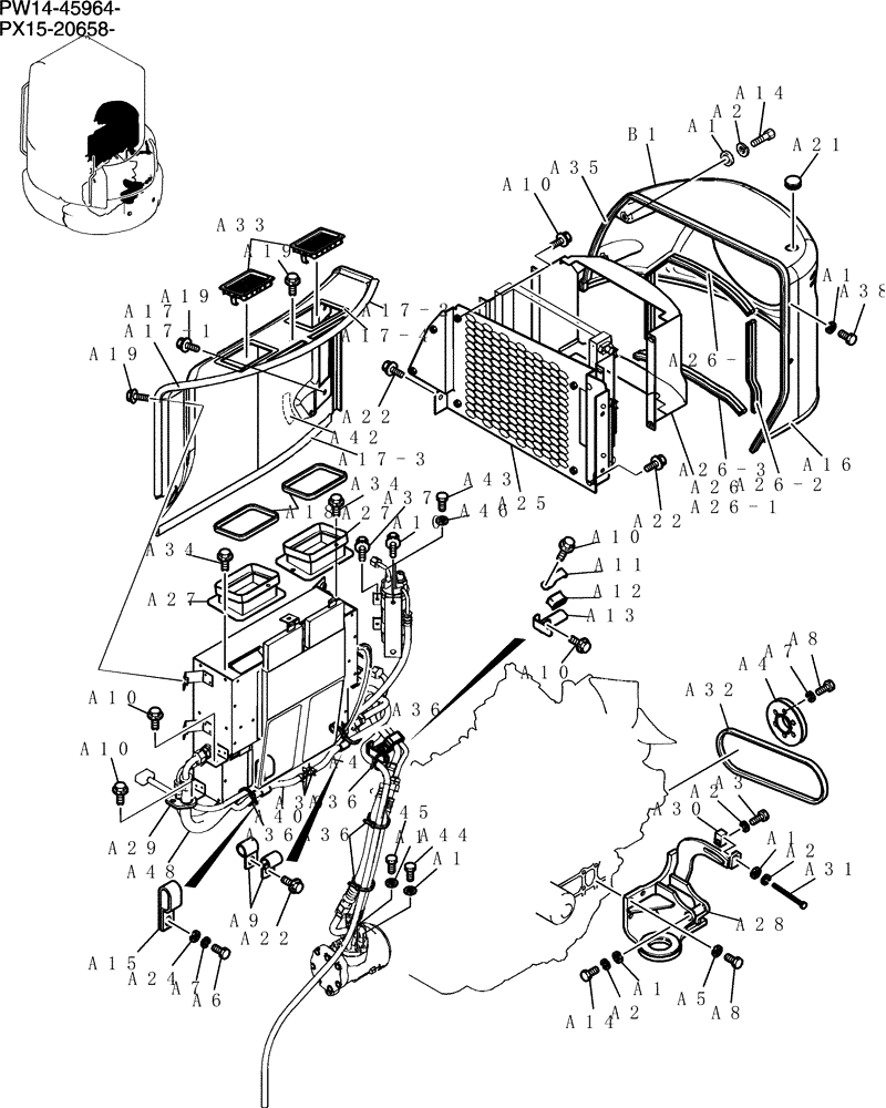 Схема запчастей Case CX31B - (781-01[1]) - COOLER ASSY (36) - PNEUMATIC SYSTEM