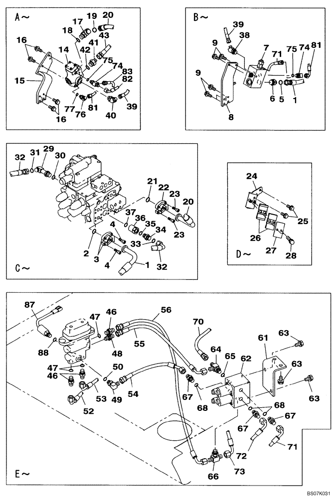 Схема запчастей Case CX130B - (08-36) - HYDRAULICS, AUXILIARY - MULTI-PURPOSE + 3 WAY VALVE, PEDAL ACTIVATED (08) - HYDRAULICS