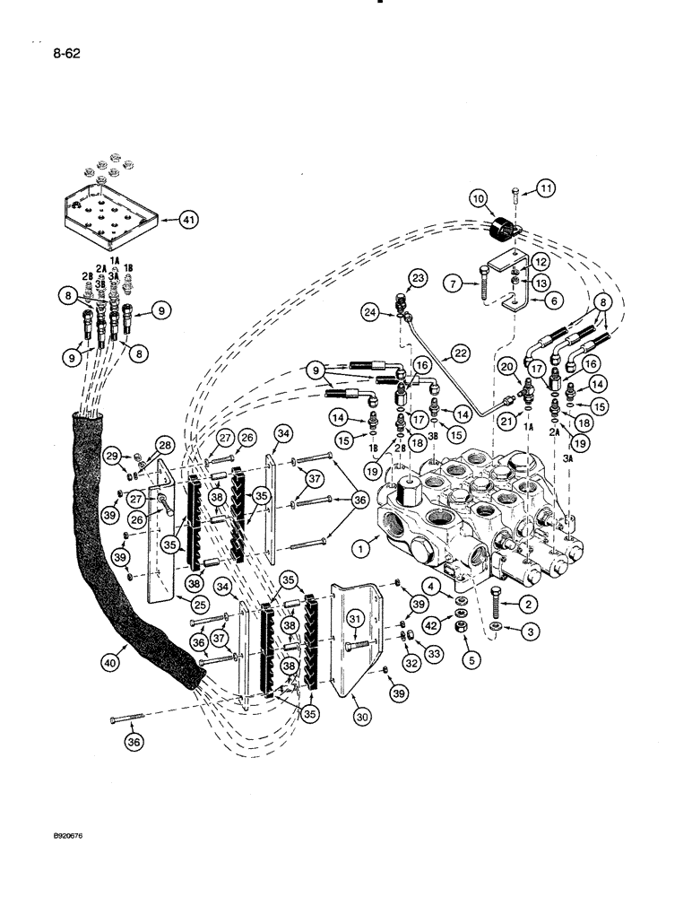 Схема запчастей Case 821 - (8-062) - REMOTE LOADER CONTROL CIRCUIT, HOSE SEPARATOR TO THREE SPOOL VALVE (08) - HYDRAULICS